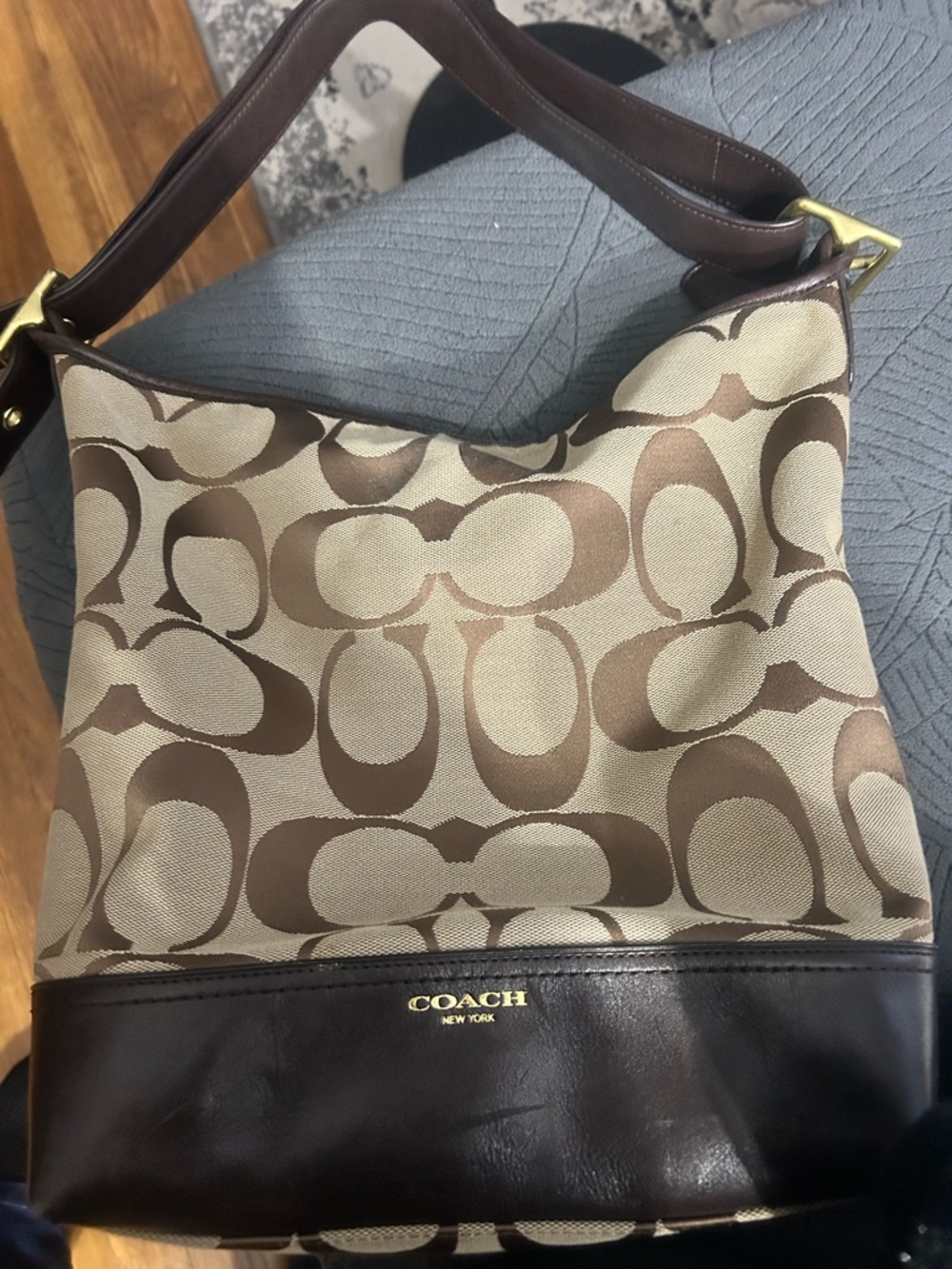 Coach Signature Canvas Shoulder Bag in Brown and Cream
